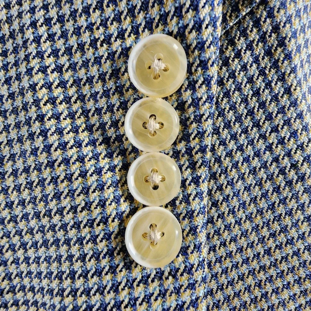 Samuelsohn‎ Mens 40R Silk Wool Houndstooth Sport Coat Blazer Blue & Tan EUC